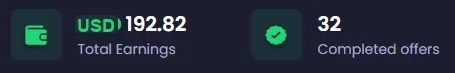 Freecash dashboard showing earnings and completed offers